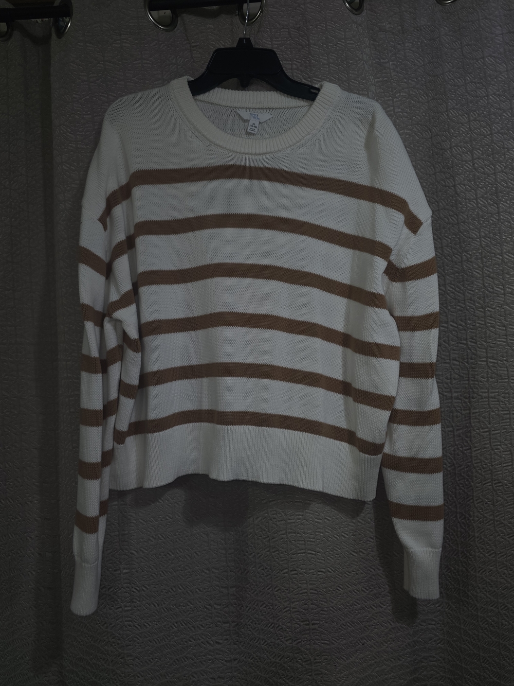 Time and Tru Cream and Brown Striped Crewneck Sweater